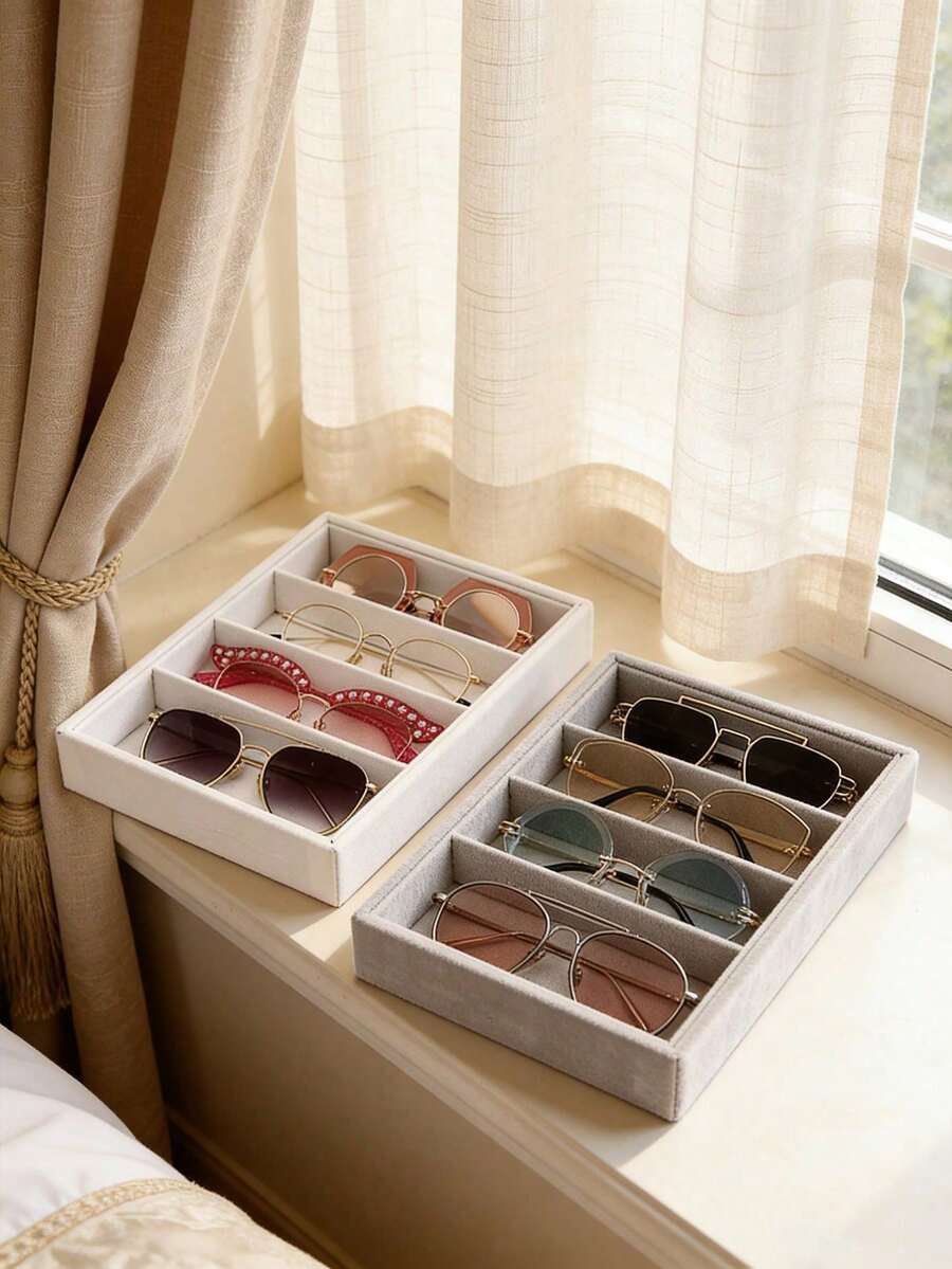 Fashion Glasses Storage Tray, Fashion Glasses Storage Box, Drawer Organizer Box, Stackable Display Box, Anti-Scratch Soft Lining, Suitable For Earrings, Necklaces, Bracelets, Rings, Hair Clips, Headbands, Fits Standard Drawers - Multicolor - View 1