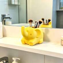 Cute Elephant Shaped Pen Holder Desktop Organizer, Multifunctional Pencil Holder Makeup Brush Storage Box, Cartoon Animal Desktop Decor Stationery Accessory, Suitable For Office, Home, School Scenes - Multicolor - View 3