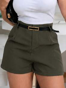 Women's Tailored Shorts With Belt - Hunter Green - View 2