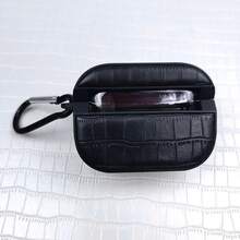 Compatible For AirPods 4 Pro 3 1/2/3 Black Crocodile Pattern Oval Leather Strap With Hook - Black - View 7