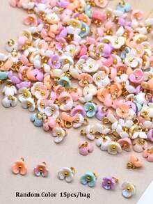15pcs 6mm Resin Pendants In Random Colors, DIY Accessories For Bracelet And Earring Making - 15pcs Resin Three-petal Flowers - View 5