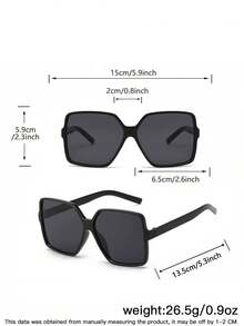 2 piezas Gafas retro de gran tamaño para mujer, material de PC, ribete lateral liso sin adornos, adecuadas para compras de fin de semana y viajes, para todas las estaciones - Multicolor - Ver 10