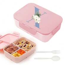 Leakproof 3 Grid Bento Box Flip Top Lid Three Side Buckle Closure Waterproof Food Storage Container Portable For Camping Outdoor Picnic Travel Office Lunch And Gifting Engrave Initial Name Blue 26 Letters Pattern - Pink - View 28