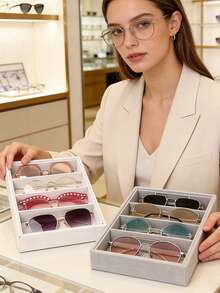 Fashion Glasses Storage Tray, Fashion Glasses Storage Box, Drawer Organizer Box, Stackable Display Box, Anti-Scratch Soft Lining, Suitable For Earrings, Necklaces, Bracelets, Rings, Hair Clips, Headbands, Fits Standard Drawers - Multicolor - View 9