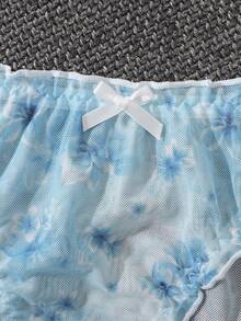 5pcs/Pack - Fresh Floral Heart Mesh Plus Size Women's Triangle Panties With Ruched Waistband And Mini White Bow, Full Coverage, Anti-Chafing, Japanese Pastoral Girly Style, Soft Spring/Summer Vibe, Versatile Underwear - Multicolor - View 5