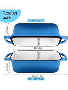 2-In-1 Cast Iron Bread Pan, Rectangular Bread Loaf Pan With Lid, Enameled Loaf Pans For Baking Golden Crispy Crust Homemade Breads Sourdough, Standard 9*5 Inch Size, Blue Father's Favorite Gift - View 2