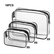 1/3/6/9 Sac de maquillage transparent, sac de toilette de voyage portable avec fermeture éclair, sac organisateur de cosmétiques en PVC - Noir - Voir 22