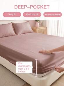 2/3pcs Solid Color Fitted Sheets, Mattress Protector Cover, Deep Pocket Bed Sheets, Soft And Breathable, Suitable For All Bed Sizes - Twin, Full, Queen, King, 9-12 Inches/25cm Deep Pocket, Machine Washable, Pink - Pink - View 4