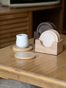 Haus Hana Wood Coaster Set – Black Walnut & Beech Round Heat-Resistant Drink Coasters For Table Decor - walnut color - View 4