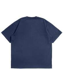 American Street Style Dripping Ink Stay Humble Letter 100% Pure Cotton Loose Short Sleeve Men's Summer Versatile T-Shirt - Navy Blue - View 4