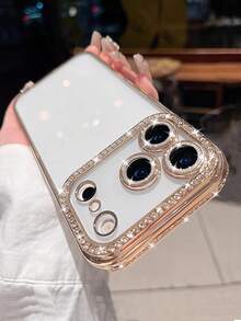 Funda de teléfono con lentejuelas de lujo con baño de oro, adecuada para iPhone 17 Pro Max/17 Pro/17/16 Pro Max/16/16 Pro/15/15 Pro Max/15 Pro/13/14 Pro Max/13 Pro/13 Pro Max/14 Pro/14 Pro Max, carcasa suave, minimalista y creativa - Oro + Recubrimiento de lente - Ver 2