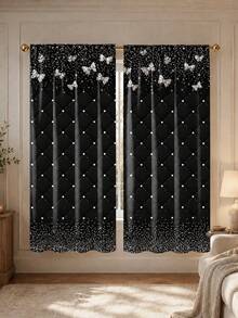 2pcs Black Rhinestone Butterfly Print All-Season Decorative Curtains - Featuring Rhinestones And Butterflies, Made Of 100% Polyester - Suitable For Living Room, Bedroom, Study And Dining Room - Suitable For Any Season, Easy To Hang Rod Pocket Design, Bedroom Decor And Accessories (Rod Not Included) - Multicolor - View 7