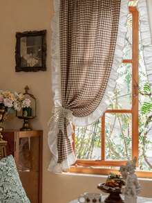 1 buah Tirai Berenda Motif Kotak-kotak Putih Gaya Pedesaan Prancis, Tipis Namun Tidak Transparan, Cocok Untuk Jendela Kecil Dapur, Kamar Tamu B&B, Jendela Teluk Kamar Tidur, Ruang Makan, Kafe, Dekorasi Serbaguna - Coklat - View 6