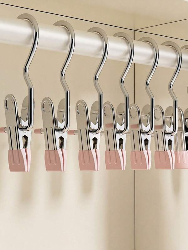 30/10/1 peça Cabides Multifuncionais de Aço Inoxidável com Clipes, Ganchos para Cabides, Prendedores Antiderrapantes para Calças e Saias, Organizador Poupa-Espaço para Quarto, Roupeiro, Dormitório, Casa, Casa de Banho, Varão de Roupa, Ganchos, Regresso às Aulas