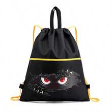 1pc Polyester Monster Eye & Claw Print Drawstring Backpack, Casual Sport Gym Bag ,Black Casual Sports Backpack With Yellow Drawstring,Lightweight Backpack For Gym & Travel - Multicolor - View 11