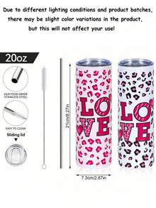 1 pièce Gobelet isotherme en acier inoxydable avec imprimé léopard et lettre LOVE, grande capacité, portable et facile à nettoyer, tasse pour boissons chaudes et froides, cadeau de vacances, cadeau d'anniversaire, convient pour les voyages en plein air, la maison, le bureau et la rentrée scolaire - Multicolore - Voir 9