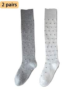 2 Pairs Women's Calf Socks, Polka Dot Preppy Style Slimming High Tube Socks, Match With Skirts, Versatile Styling - Multicolor - View 19