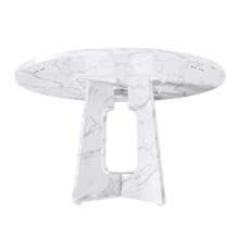 Modular Round Dining Table Set Consisting Of 1 Dining Table And 2 Dining Chairs, MDF Table With White Marble Effect, Dining Chairs With Oak Legs For Dining Room And Living Area - 白色1 - 查看 7