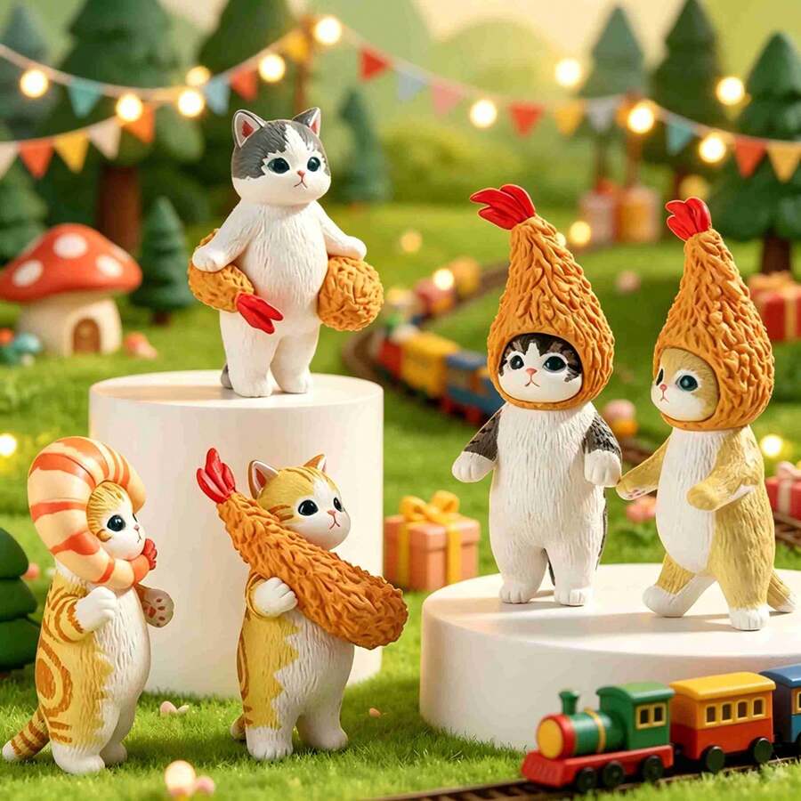mofusand 1pc The Pop-Up Tempura Themed Blind Box, The Creative Fried Shrimp Shape Is Cute, Fun And Healing, And The Delicate Texture Desktop Decoration Is Suitable For All Kinds Of Festivals. It Is A Good Thing For Collection Lovers. (Stochastic Style) - Multicolor - View 1