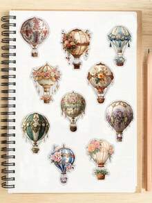 50pcs Retro Hot Air Balloon Stickers For Skateboard Guitar Laptop Scrapbook Decor DIY Transparent Stickers - Multicolor - View 4