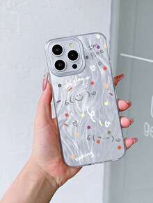 1 Piece Korean-Style Hand-Drawn Cute Polka Dot Phone Case, Minimalist And Versatile Protective Cover Compatible With Apple 11/12/13/14/15/16/17 Pro Max - Silver - View 1
