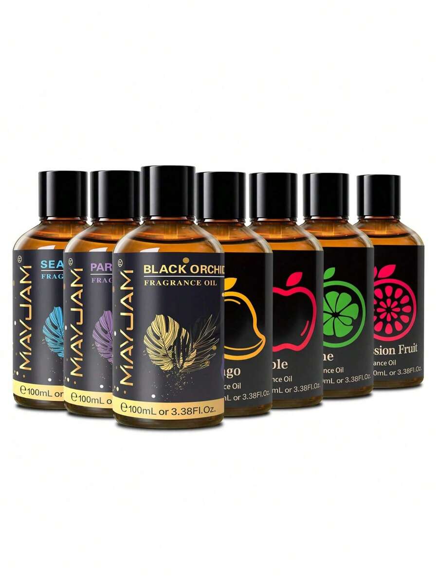 MAYJAM 1瓶 100ml/3.38fl.Oz 精油，適用於擴香機加濕器 DIY 肥皂與蠟燭製作，居家香氛助眠舒壓，青檸、蘋果、西瓜、青蘋果、椰子香草、白麝香、清新亞麻、泡泡糖、海風、帕爾馬紫羅蘭、嬰兒爽身粉