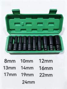 Set Kunci Sok Dalam 10 Buah, Set Kunci Sok Panjang 6 Titik Ukuran 1/2 Inci dengan Kotak Penyimpanan, Alat Kunci Sok Tugas Berat, Cocok untuk Perbaikan Ban Mobil, Bor Listrik, Kunci Pneumatik, Kunci Ratchet Manual, Perawatan Otomotif, Industri, dan Rumah Tangga - A - View 13