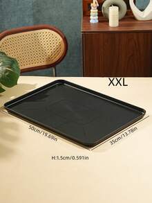 Black Shallow Tray, Used For Holding Food, Snacks, Drinks, Breakfast, Coffee, Rectangular Serving Tray, Durable Plastic PP Material - Black - View 13
