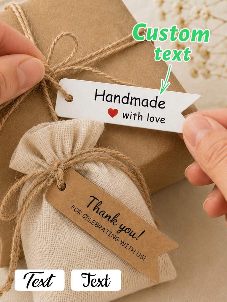 Custom Handmade Gift Tags, Personalized Favor Labels, Rustic Minimalist Tags For Gift Wrapping, Customized Name Tags For Wedding, Party And Holiday Gifts, Customizable Thank You Labels, Elegant Decoration Accessories For Special Celebrations - Style a - View 1