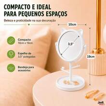 Espelho de Mesa para Maquiagem Flor ou Gatinho com Bandeja Organizadora para Joias - branco&gatinho - Visão 6