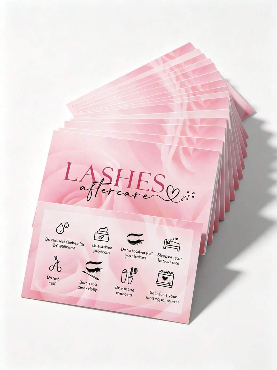 20/50pcs Pink Rose Lash Aftercare Instruction Cards, Eyelash Extension Care Guide Note Cards For Lash Salon Business Package Insert Beauty Stationery - Sets - View 1