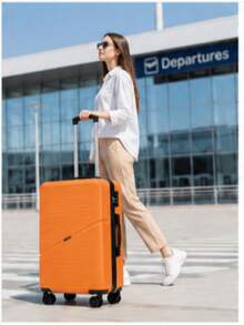 Lightweight, Scratch-Resistant Rolling Suitcase, Orange Four-Piece Set, 20/24/28 Inches, With Shoe Pocket, Swivel Rolling Suitcase. - Orange - View 3
