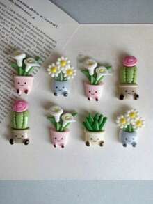 12/6/1pc Potted Flower Shaped Decoration, Flat Back Design, Cute Creative Decor, Suitable For Christmas, Valentine's Day, Thanksgiving, Mother's Day, Garden, DIY, Bedroom Decor, Dorm Essentials,Travel Essentials, Desk Accessories (Without Magnets - Multicolor - View 2