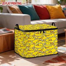 1 pieza Caja de almacenamiento plegable con cremallera grande, caja de almacenamiento con estampado completo de pato amarillo de dibujos animados 2D, estampado de elementos de estilo premium, solución perfecta para organización de viajes, ropa de cama y armario, decoración de dormitorio, vuelta al colegio - Ver 2