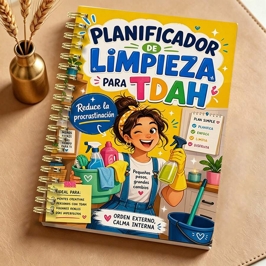 DANPERJI 1 دفتر تخطيط وتنظيف A5 لمرضى TDAH، غلاف أصفر بتصميم فتاة كرتونية لطيفة ومستلزمات أعمال منزلية، دفتر تتبع المهام المنزلية، سجل مهام مكافحة التسويف وتنظيم المنزل وترتيبه للبالغين المصابين ب- ADHD، تنظيم منزلي يومي - S-11 - مشاهدة 1