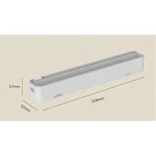 1 pieza Dispensador de película de envoltura de cocina 2 en 1 con cortador, dispensador de película de plástico con cortador deslizante, cortador de película de envoltura con ventosa reutilizable, dispensador de película de envoltura de cocina, cortador de sellador de bolsas, dispensador de película de envoltura multifunción con cortador - Multicolor - Ver 11