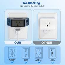 Black 3 Prong Grounded Outlet Extender Angled Wall Plug Splitter 3 Sockets, Cruise Ship Travel Essentials Multi Power Expander For Bathroom Kitchen Countertop - US B Type Plug(110-127V) - View 6