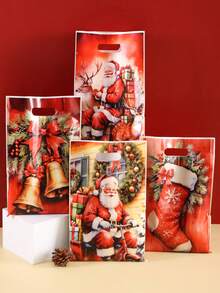 10/20/50pcs Christmas Gift Bags, Classic Santa Claus Riding Bicycle Print Snack Bags, Winter Holiday Gift Packaging Bags, Christmas Eve Party Supplies - Multicolor - View 9