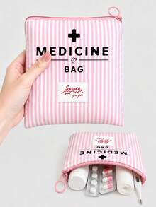 「Medicine」圖案印花便攜藥袋 藥丸收納盒 急救包 化妝包 零錢包，適用日常/戶外/旅行，便於攜帶的收納袋，可用於化妝品、手機及其他小物品收納，旅行必備，聖誕禮物，個性化禮物袋，教師節禮物，小禮物交換，房間裝飾 - 彩色 - 查看 1