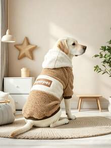 1pc Cute Pet Hooded Jacket, Soft & Comfortable Knitted Style, Suitable For Medium To Large Dogs, Thickened Warm Winter Clothing For Puppies, Applicable To French Bulldog, Labrador, Rottweiler - Khaki - View 10