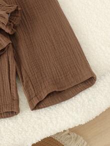 2pcs Baby Girl Mori Style Vintage Brown Peter Pan Collar Long Sleeve Top & Matching Loose Wide Leg Pants Set, Lightweight For Spring/Autumn - Coffee Brown - View 6