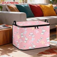 1pc Large Foldable Zipper Storage Box, 2D Cartoon Bow Pink Pattern Storage Box, High-End Style Element Print, Perfect For Travel, Bedding And Wardrobe Organization Solution,Bedroom Room Decor,Back To School - View 4