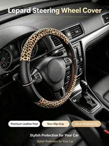Vintage Leopard Print Car Steering Wheel Cover, Fashionable Non-Slip Breathable All-Season Universal Car Steering Wheel Protector, Leopard Print Leather Car Steering Wheel Cover, Personalized Spliced Non-Slip Sweat-Absorbing Universal Car Steering Wheel Grip - Leopard Print Patchwork - View 9
