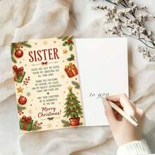 1 Greeting Card + 1 Envelope Warm Festive Christmas Greeting Card, Decorated With Gifts And Tree "Merry Christmas" For Sister, Winter Holiday Elegant Style Card. - View 4