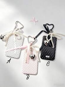 1 Set Polka Dot Pattern Fashion Personalized Push-Pull Card Clip, Polka Dot Print Keychain Pendant Bag Charm, Student ID/Transit Card Holder, Suitable For Office Workers And Students - Rectangle - View 20