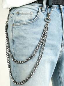 1pc Men's Pants Chain Stylish Fashion Versatile Easy Double Layer Street Punk Hip-Hop Pants ChainPerfect Couple's Accessory & Holiday Gift - Silver - View 5