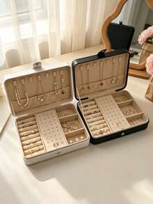 PU Leather Jewelry Box, Portable Travel Jewelry Storage Box, Vanity Organizer Box, Multi-Layer Jewelry Box, Gift Box, Display Box, Suitable For Rings, Necklaces, Earrings, Watches, Lipsticks And Other Jewelry, An Ideal Gift For Girls - Multicolor - View 4