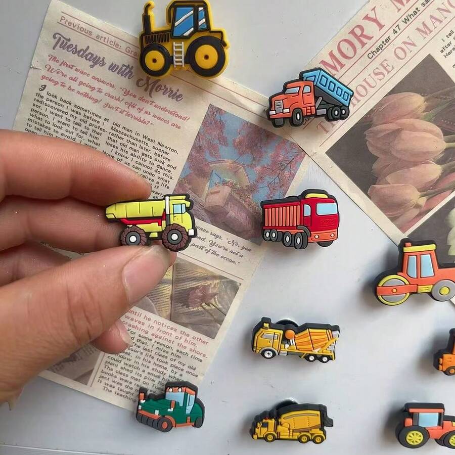 11款可愛工程車造型冰箱磁鐵貼紙,獨特設計,適合裝飾廚房與餐廳冰箱門,適合作為節日禮物 - 11個 - 查看 1