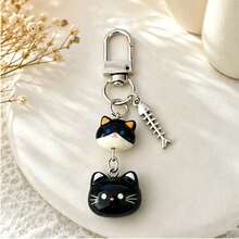 1pc/Multi-Piece Unisex Cute Cartoon Cat Resin Pendant, Cute Cat Head Beaded Accessory, Alloy Fish Bone Charm Keychain Bag Pendant - Multicolor - View 8