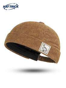 1pc Unisex Silly Goose Fabric Label Vintage Corduroy Newsboy Cap, Adjustable Brimless Sailor Hat, Fashionable Casual Streetwear Cap For Daily Commute, Party, Travel, Hip-Hop, Motorcycle, All-Season Versatile - C - View 11